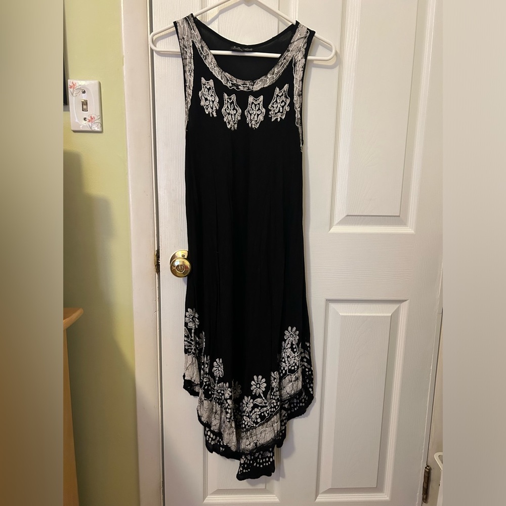 S.R. Fashion Black And Silver Floral Embroidered Flowy Dress